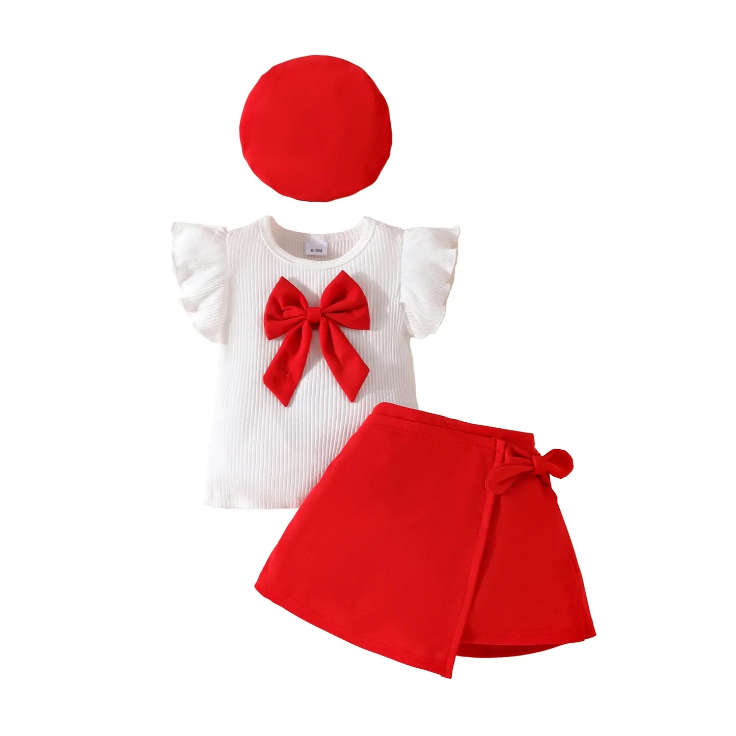 0-3Y Baby Girls Clothes 2025 Summer Toddler Outfit Sleeveless Top+Skirt+Beret 3Pcs Set Children's Cute Bow Suit Girls Clothing