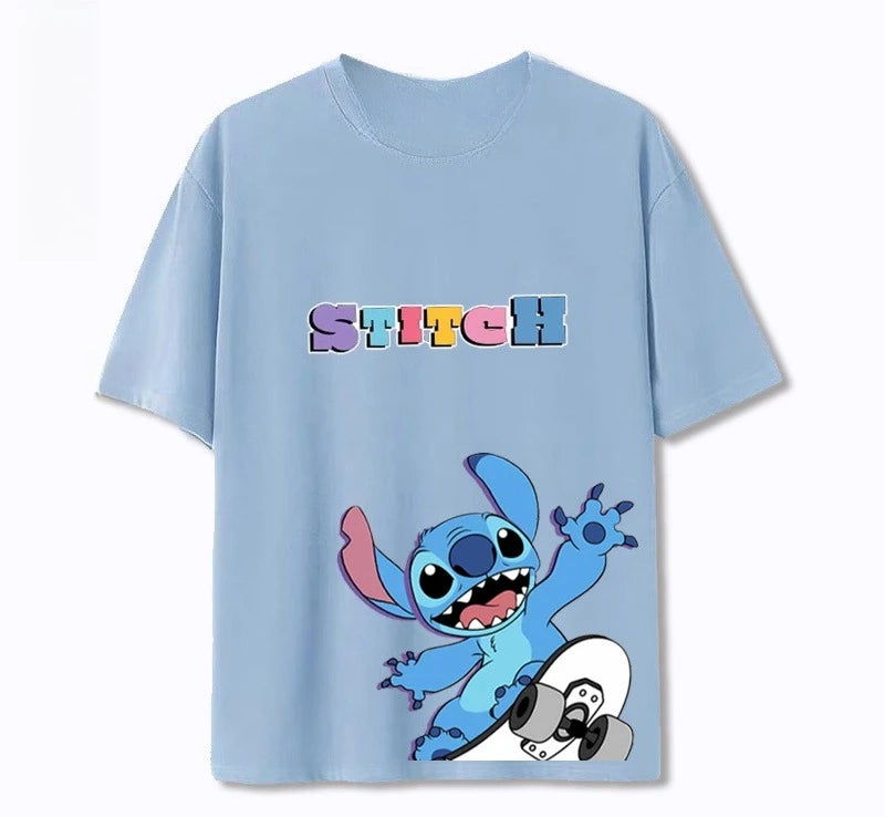 Stitch Star Badminton Joint Stitch Cotton Short Sleeve T-Shirt Summer Loose Unisex Top Boys and Girls Street Fashion