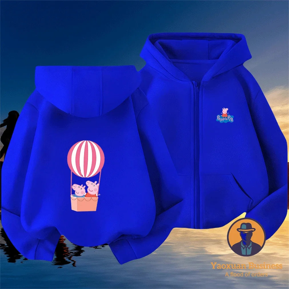 Modern Peppa Pig Girls Children Zip Up Hoodie Cute Cartoon Print Windproof Warm Autumn Winter New