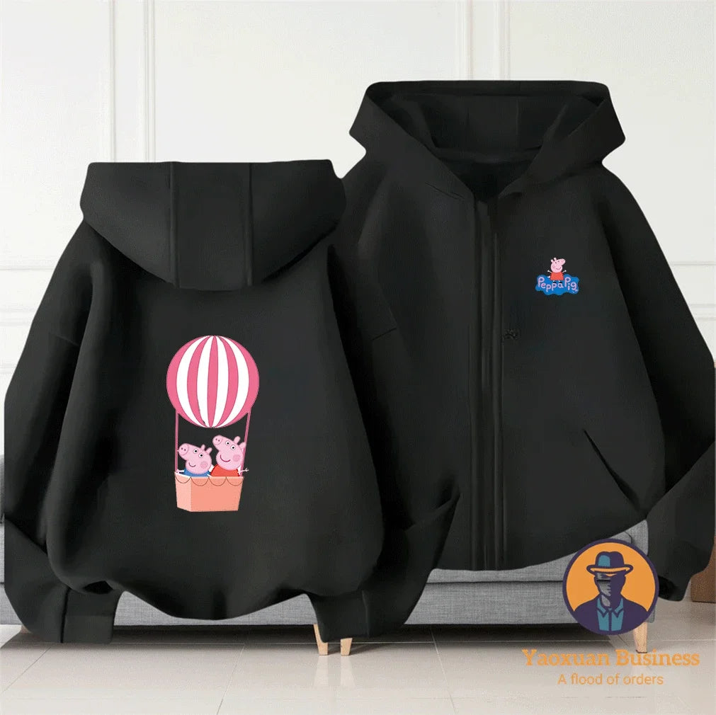 Modern Peppa Pig Girls Children Zip Up Hoodie Cute Cartoon Print Windproof Warm Autumn Winter New