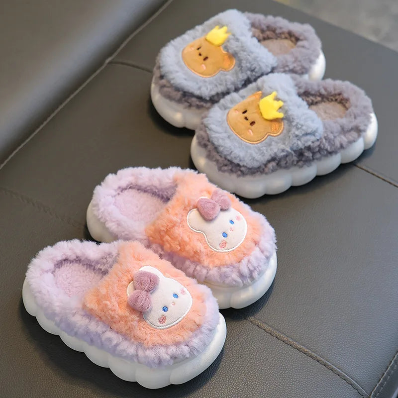 Cute Cartoon Thick Bottom Cotton Slippers Children 2025 Winter Warm Kids Home Plush Slippers Boys Girls Indoor House Shoes
