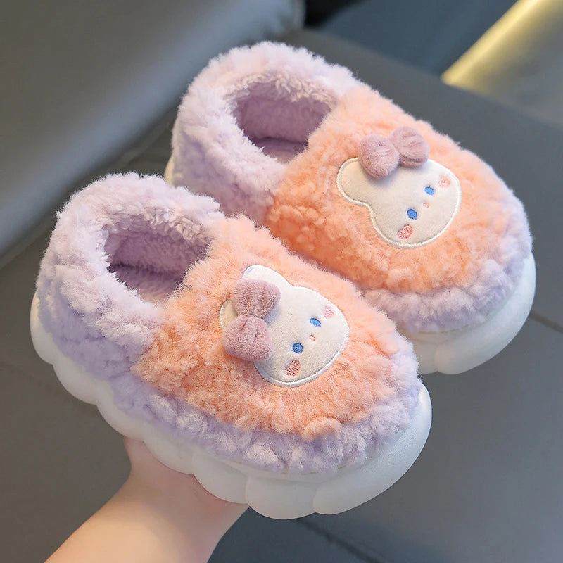Cute Cartoon Thick Bottom Cotton Slippers Children 2025 Winter Warm Kids Home Plush Slippers Boys Girls Indoor House Shoes