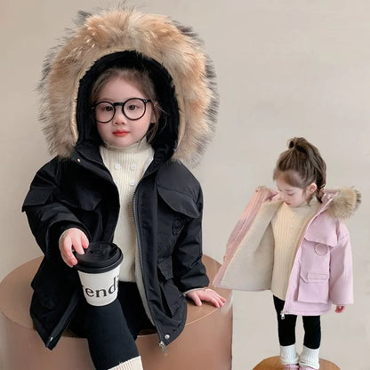 2025 New Girls Winter Parka Coat Thickened Fleece-Lined Warmth Stylish Cotton-padded Outdoor Coat Kids Winter Fashion