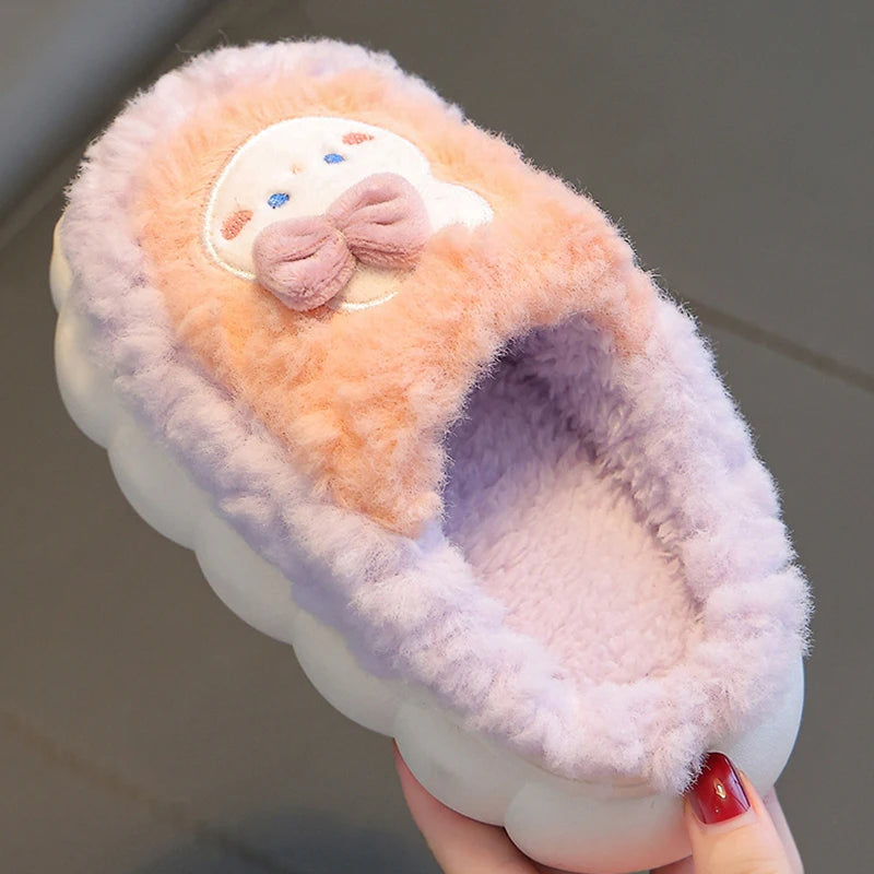 Cute Cartoon Thick Bottom Cotton Slippers Children 2025 Winter Warm Kids Home Plush Slippers Boys Girls Indoor House Shoes