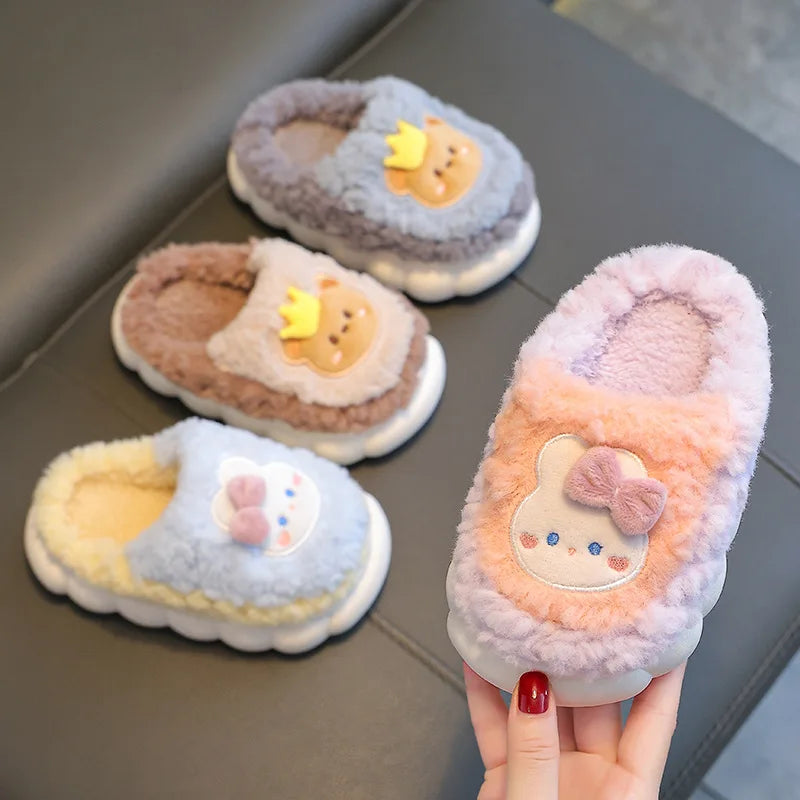 Cute Cartoon Thick Bottom Cotton Slippers Children 2025 Winter Warm Kids Home Plush Slippers Boys Girls Indoor House Shoes