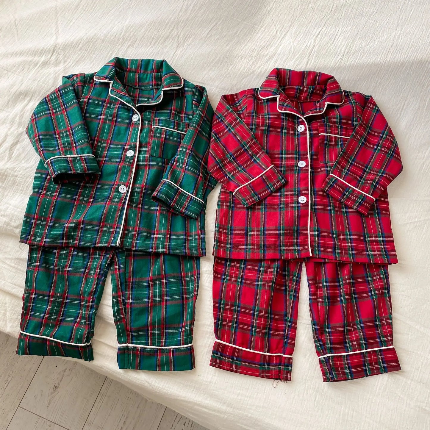 Christmas Kids Pajamas Long Sleeve Clothes Sets 2025 Autumn Baby Boys Girls Cotton Plaid Pajamas Suit Children Home Wear Clothes