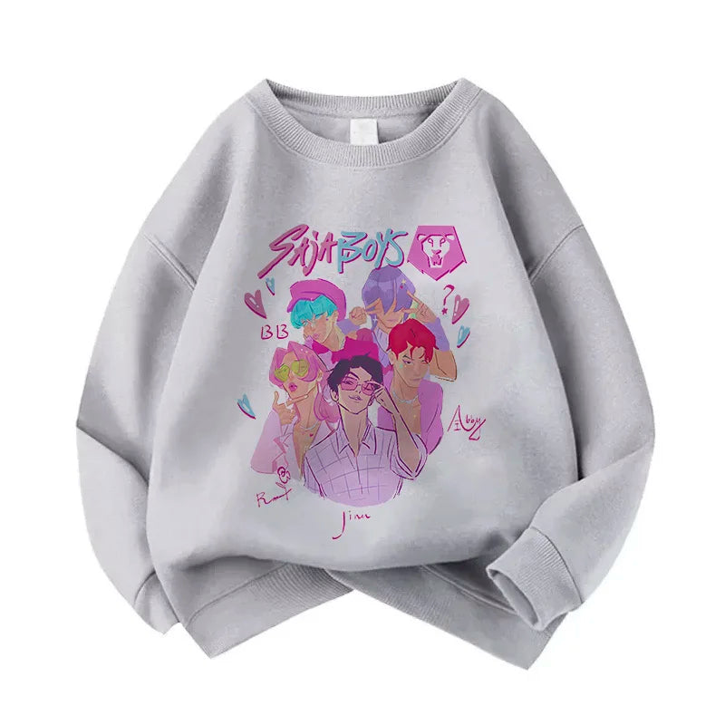 Casual Unisex  Boys Girls Movie Fans Gift Hoodie Manga Kids Huntrix Kpop Demon Hunters Children's Sweatshirt Cute Tiger Hoody