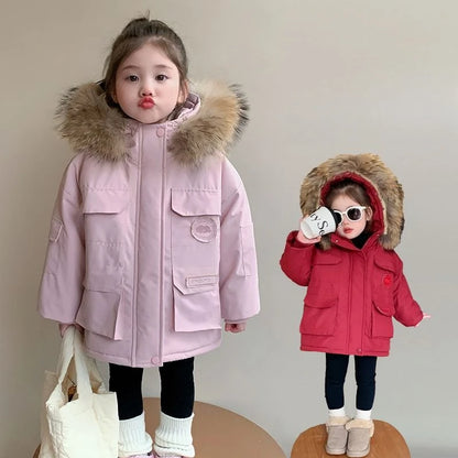 2025 New Girls Winter Parka Coat Thickened Fleece-Lined Warmth Stylish Cotton-padded Outdoor Coat Kids Winter Fashion