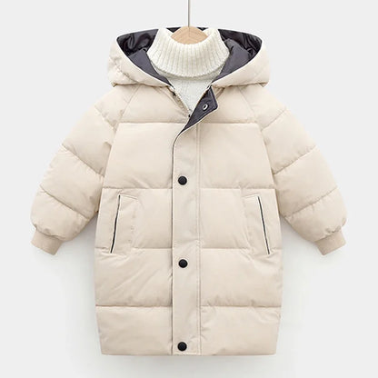 Winter Long Style Teen Girls Jacket Solid Color Slim Fit Fashion Detachable Hat Big Fur Collar Hooded Keep Warm Coat For Kids