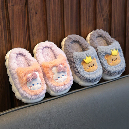Cute Cartoon Thick Bottom Cotton Slippers Children 2025 Winter Warm Kids Home Plush Slippers Boys Girls Indoor House Shoes