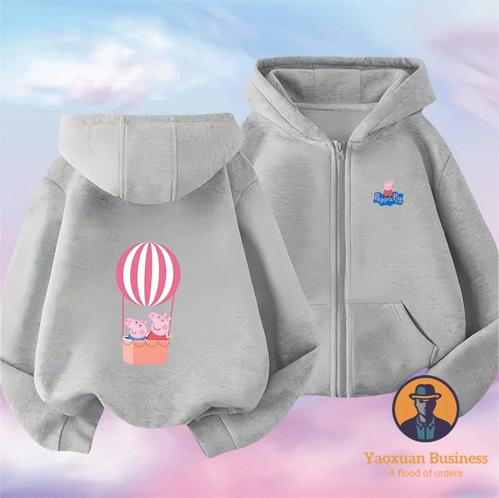 Modern Peppa Pig Girls Children Zip Up Hoodie Cute Cartoon Print Windproof Warm Autumn Winter New