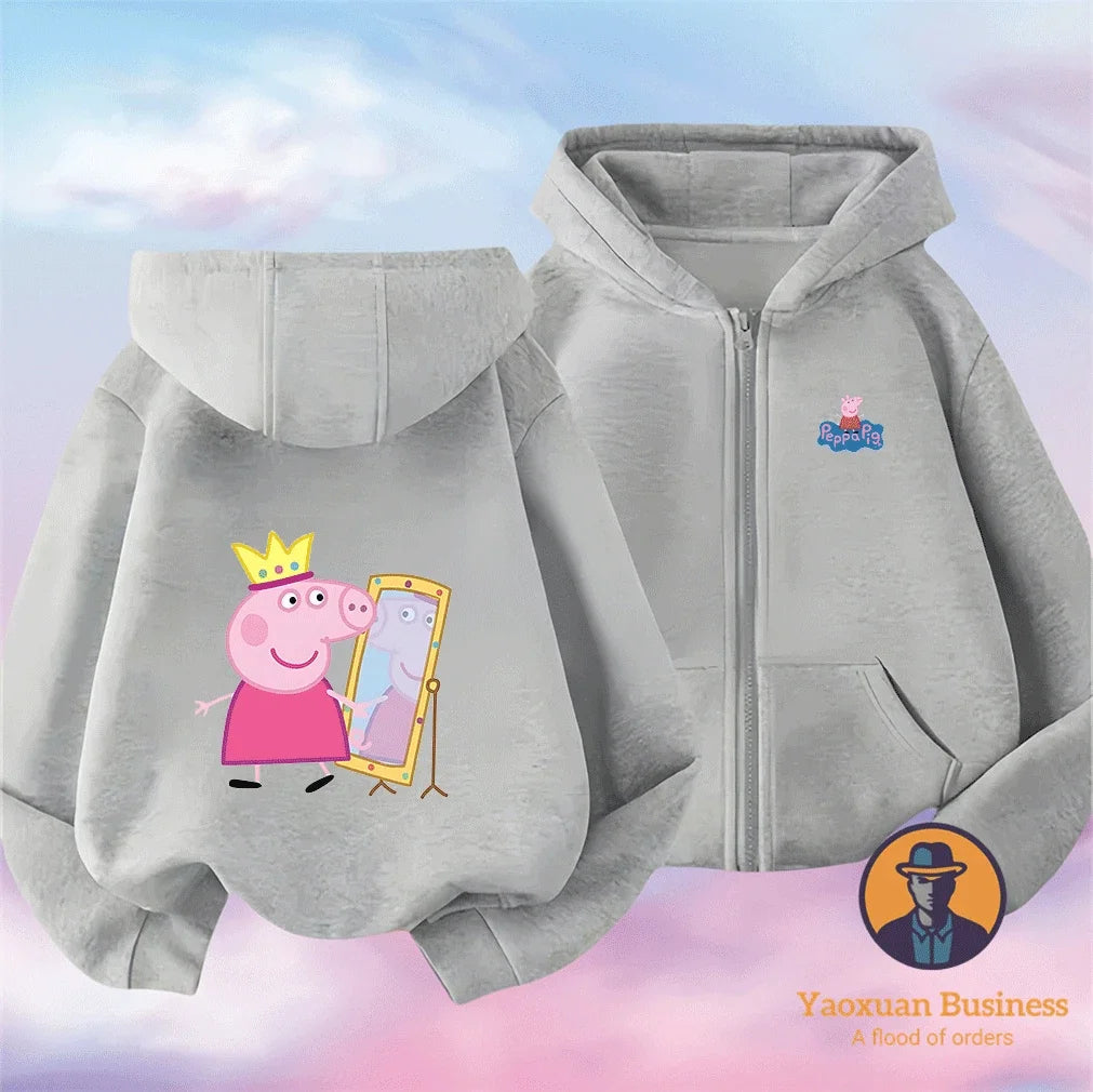 Modern Peppa Pig Girls Children Zip Up Hoodie Cute Cartoon Print Windproof Warm Autumn Winter New
