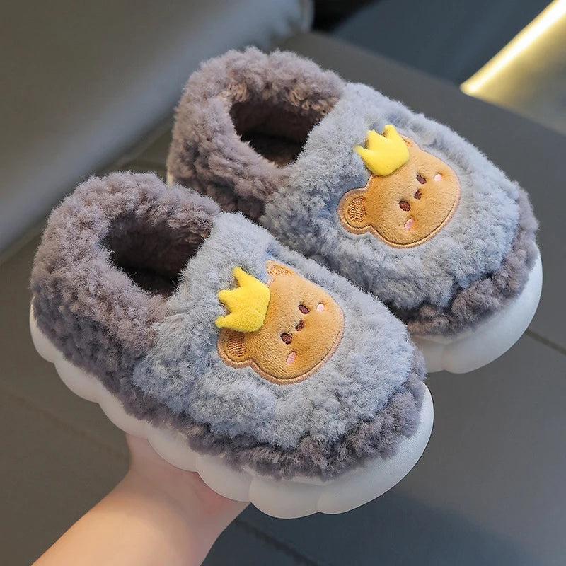 Cute Cartoon Thick Bottom Cotton Slippers Children 2025 Winter Warm Kids Home Plush Slippers Boys Girls Indoor House Shoes