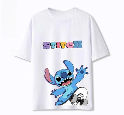 Stitch Star Badminton Joint Stitch Cotton Short Sleeve T-Shirt Summer Loose Unisex Top Boys and Girls Street Fashion