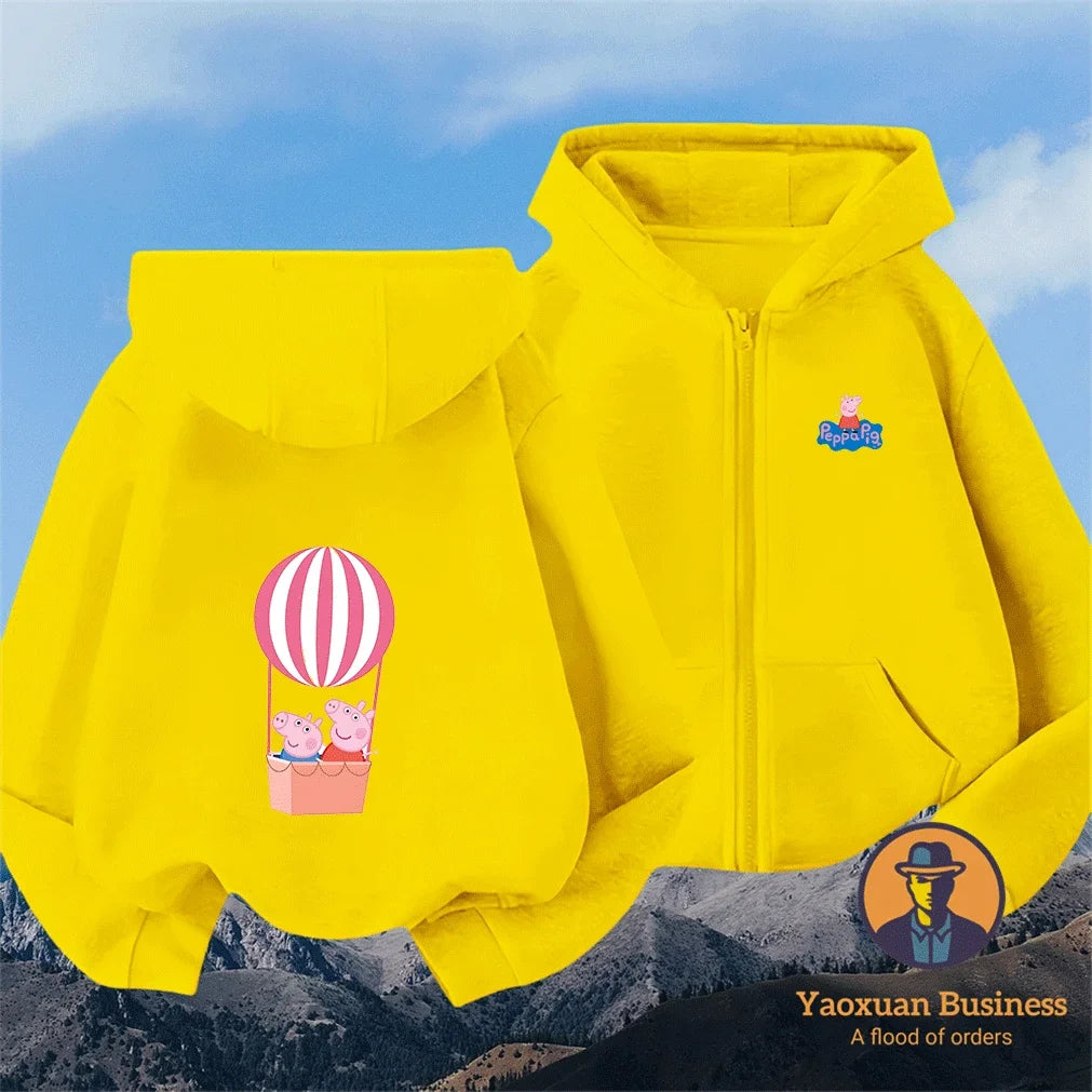 Modern Peppa Pig Girls Children Zip Up Hoodie Cute Cartoon Print Windproof Warm Autumn Winter New