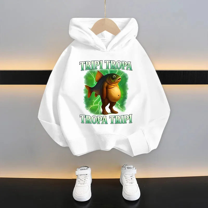 Italian Brainrot Tralalero Tralala Cartoon Fun Kid Hooded Sweatshirt Boys Girls Autumn Winter Fashion Warm Long Sleeve Hoodies