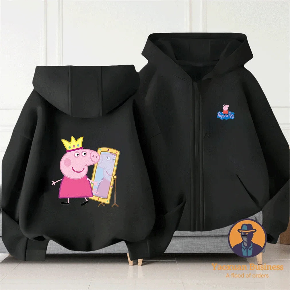 Modern Peppa Pig Girls Children Zip Up Hoodie Cute Cartoon Print Windproof Warm Autumn Winter New