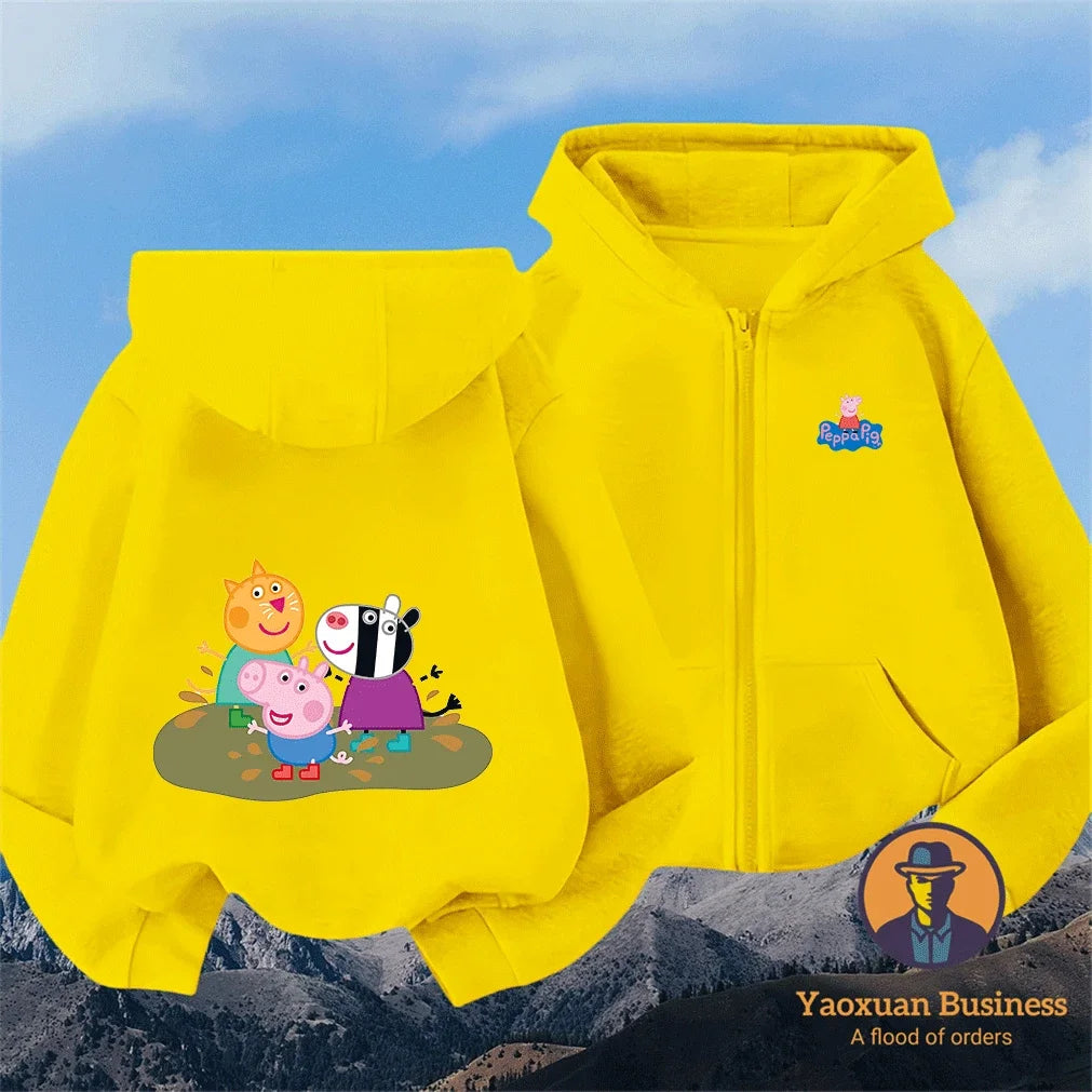 Modern Peppa Pig Girls Children Zip Up Hoodie Cute Cartoon Print Windproof Warm Autumn Winter New