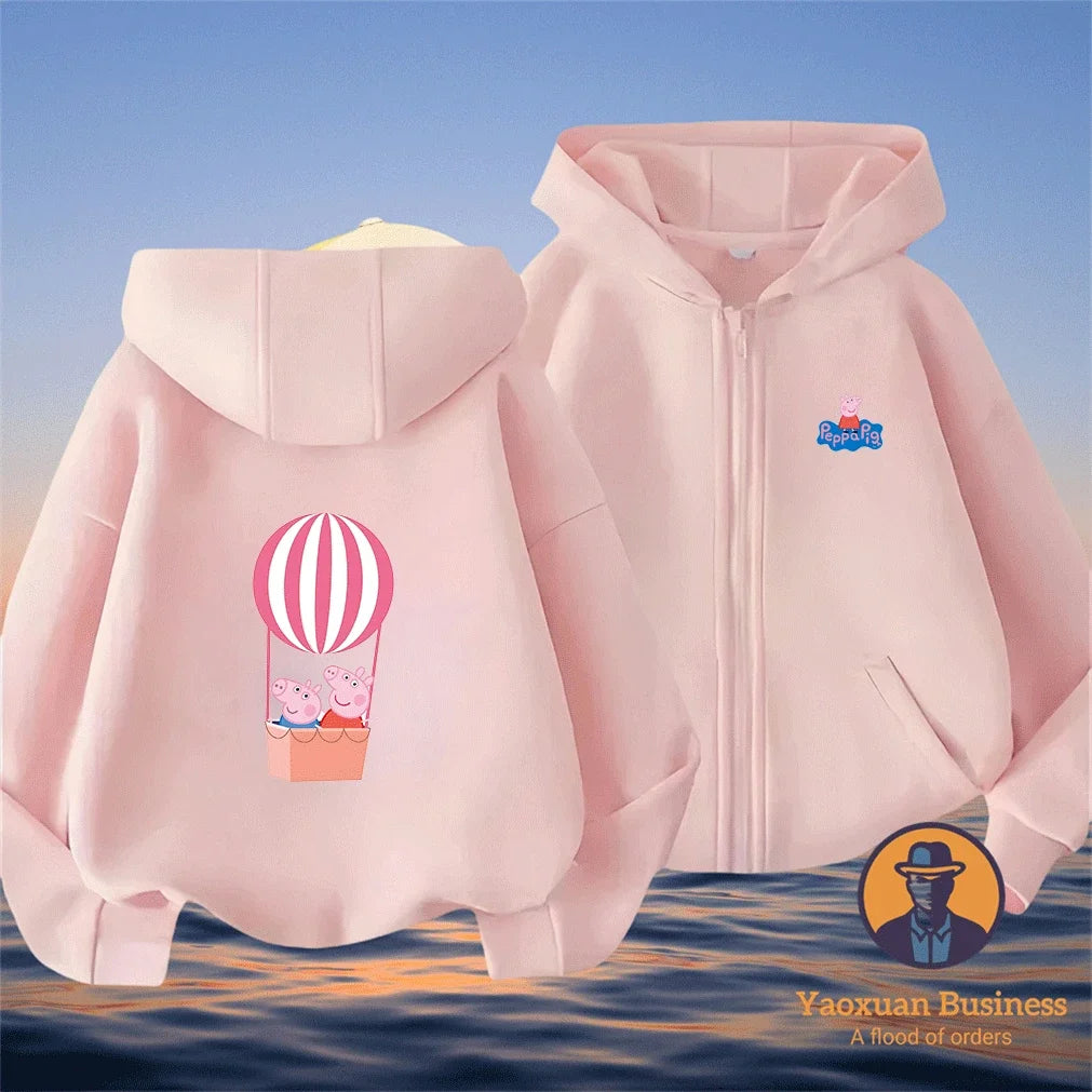 Modern Peppa Pig Girls Children Zip Up Hoodie Cute Cartoon Print Windproof Warm Autumn Winter New