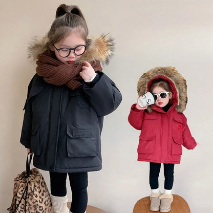 2025 New Girls Winter Parka Coat Thickened Fleece-Lined Warmth Stylish Cotton-padded Outdoor Coat Kids Winter Fashion