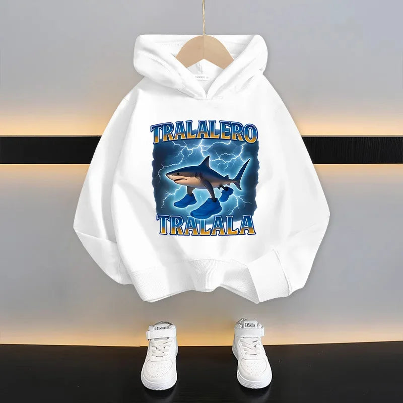 Italian Brainrot Tralalero Tralala Cartoon Fun Kid Hooded Sweatshirt Boys Girls Autumn Winter Fashion Warm Long Sleeve Hoodies