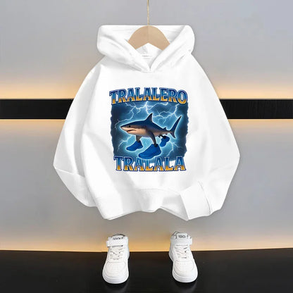 Italian Brainrot Tralalero Tralala Cartoon Fun Kid Hooded Sweatshirt Boys Girls Autumn Winter Fashion Warm Long Sleeve Hoodies