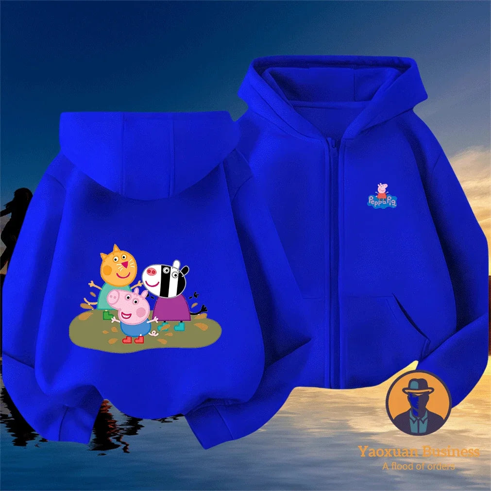 Modern Peppa Pig Girls Children Zip Up Hoodie Cute Cartoon Print Windproof Warm Autumn Winter New
