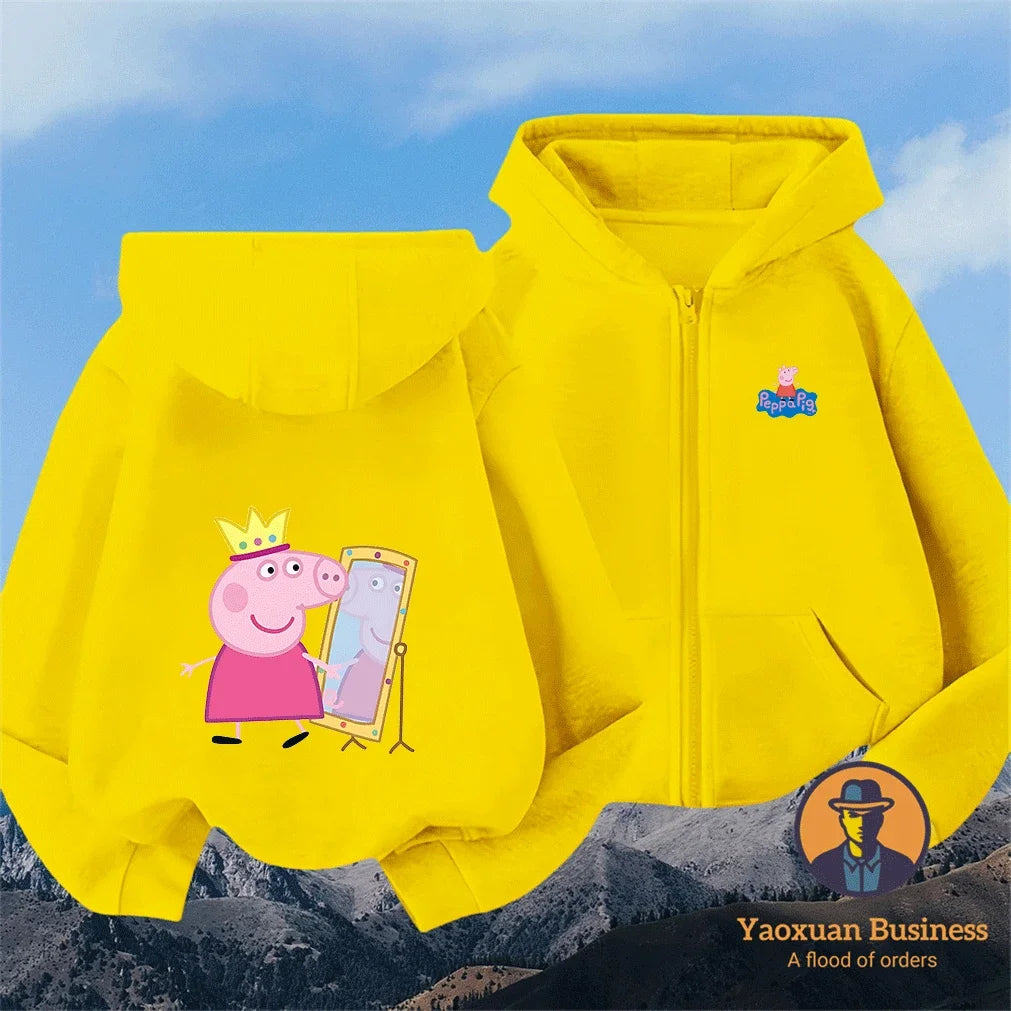 Modern Peppa Pig Girls Children Zip Up Hoodie Cute Cartoon Print Windproof Warm Autumn Winter New