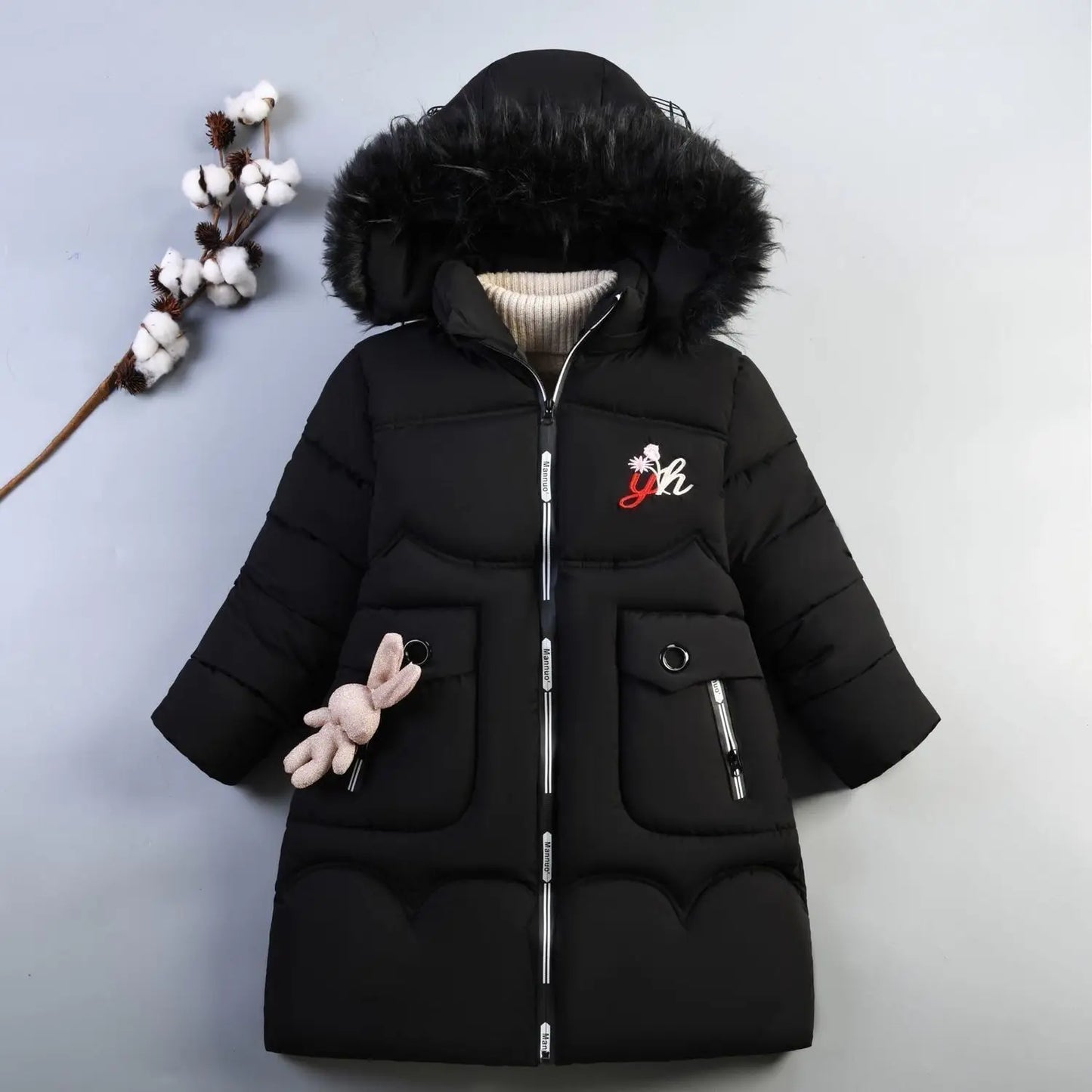 5-14 Years Old Winter Boys Girls Jacket Long Style Hooded Fur Collar Colorful Heavy Coat For Kids Children Outerwear