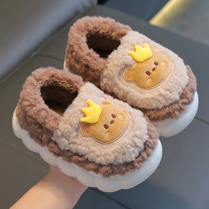 Cute Cartoon Thick Bottom Cotton Slippers Children 2025 Winter Warm Kids Home Plush Slippers Boys Girls Indoor House Shoes
