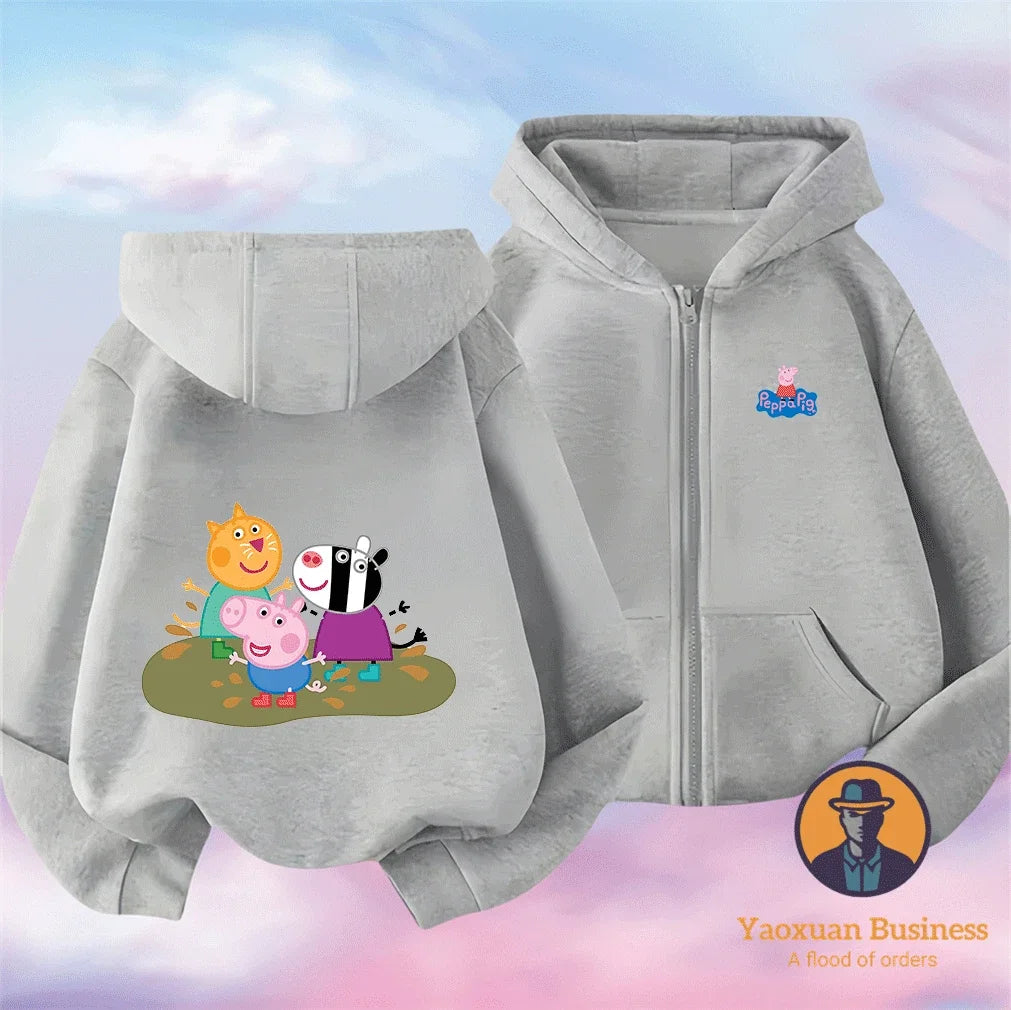 Modern Peppa Pig Girls Children Zip Up Hoodie Cute Cartoon Print Windproof Warm Autumn Winter New