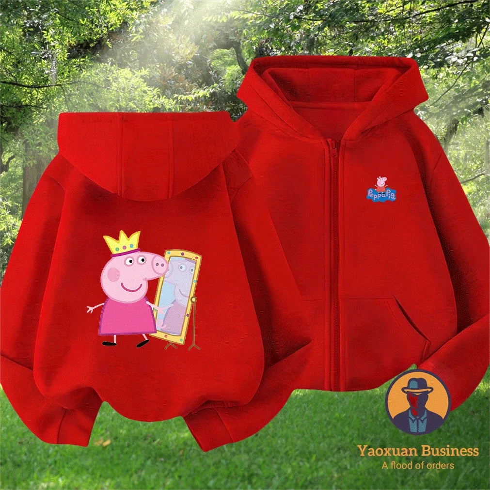 Modern Peppa Pig Girls Children Zip Up Hoodie Cute Cartoon Print Windproof Warm Autumn Winter New