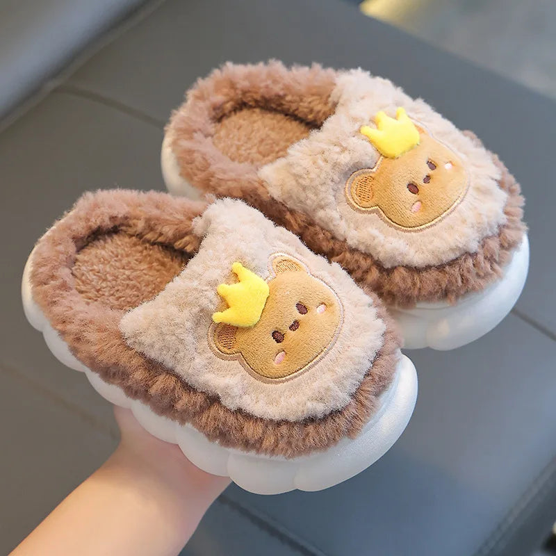 Cute Cartoon Thick Bottom Cotton Slippers Children 2025 Winter Warm Kids Home Plush Slippers Boys Girls Indoor House Shoes