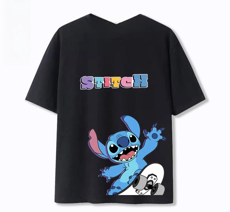 Stitch Star Badminton Joint Stitch Cotton Short Sleeve T-Shirt Summer Loose Unisex Top Boys and Girls Street Fashion