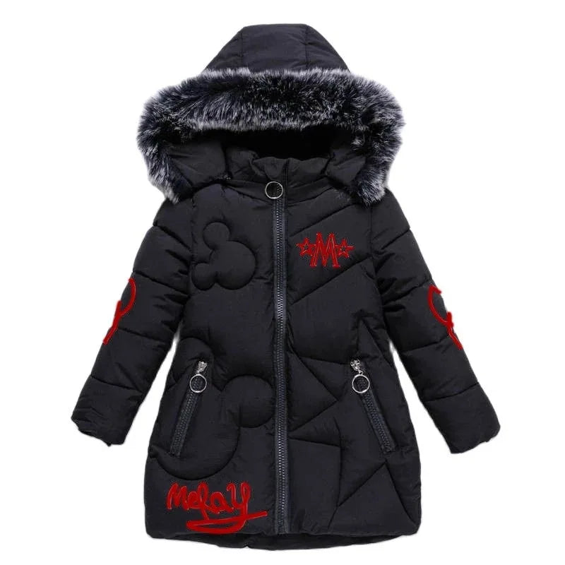 5-14 Years Old Winter Boys Girls Jacket Long Style Hooded Fur Collar Colorful Heavy Coat For Kids Children Outerwear