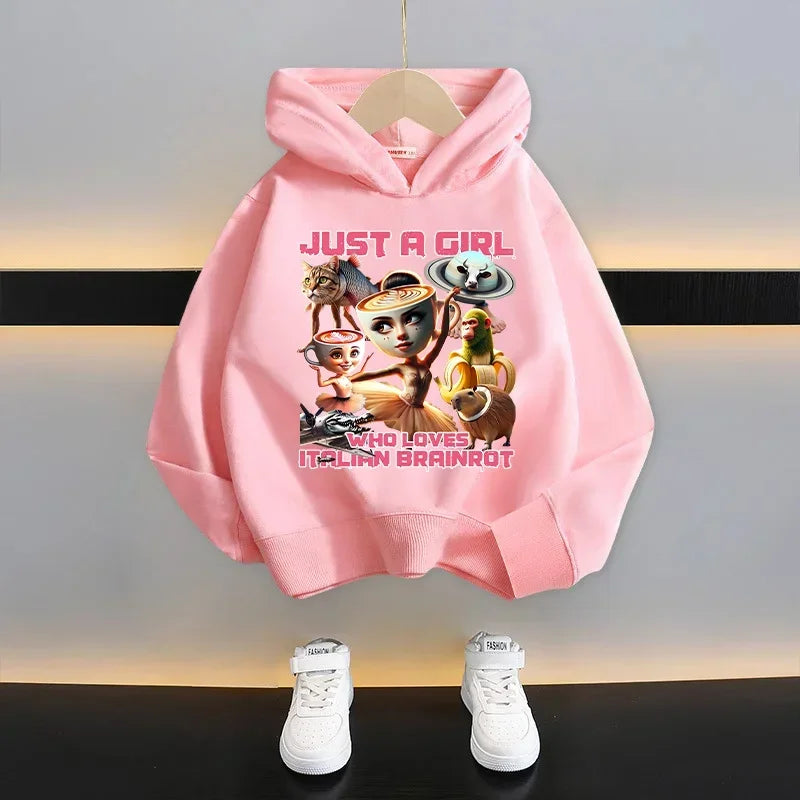 Italian Brainrot Tralalero Tralala Cartoon Fun Kid Hooded Sweatshirt Boys Girls Autumn Winter Fashion Warm Long Sleeve Hoodies