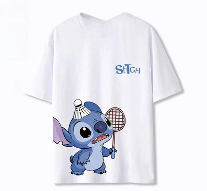 Stitch Star Badminton Joint Stitch Cotton Short Sleeve T-Shirt Summer Loose Unisex Top Boys and Girls Street Fashion