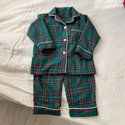 Christmas Kids Pajamas Long Sleeve Clothes Sets 2025 Autumn Baby Boys Girls Cotton Plaid Pajamas Suit Children Home Wear Clothes