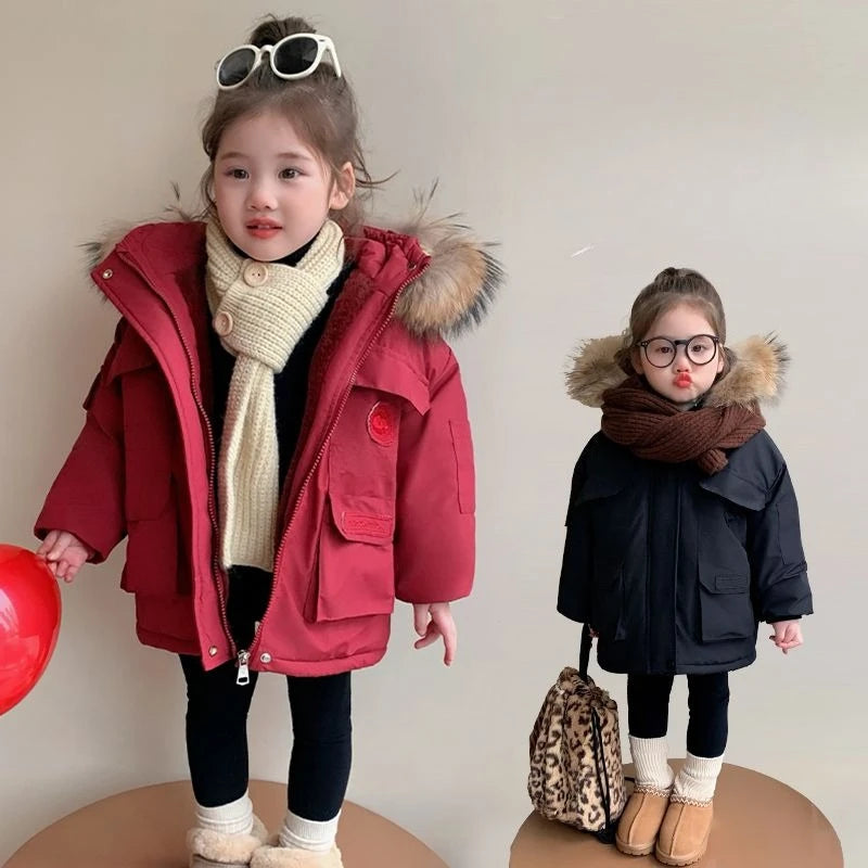 2025 New Girls Winter Parka Coat Thickened Fleece-Lined Warmth Stylish Cotton-padded Outdoor Coat Kids Winter Fashion