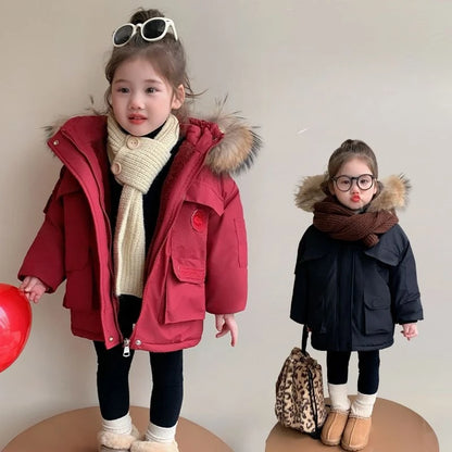 2025 New Girls Winter Parka Coat Thickened Fleece-Lined Warmth Stylish Cotton-padded Outdoor Coat Kids Winter Fashion