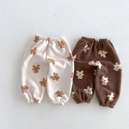 1-7Age Kids Cartoon Plush Pants Cartoon Full Print Pajamas Pants ;Lovely Soft Loose All-match Pants For Baby Boys Girl Home Wear