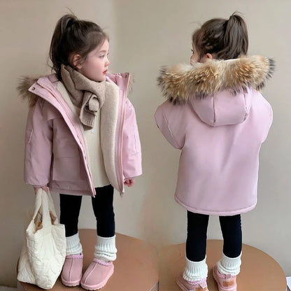2025 New Girls Winter Parka Coat Thickened Fleece-Lined Warmth Stylish Cotton-padded Outdoor Coat Kids Winter Fashion
