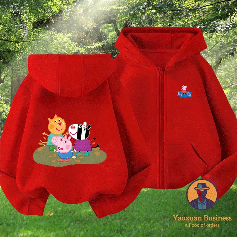 Modern Peppa Pig Girls Children Zip Up Hoodie Cute Cartoon Print Windproof Warm Autumn Winter New