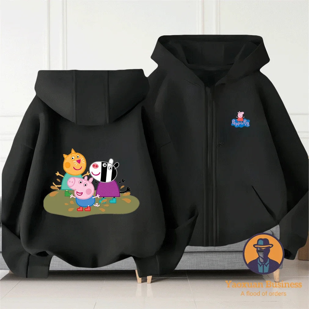 Modern Peppa Pig Girls Children Zip Up Hoodie Cute Cartoon Print Windproof Warm Autumn Winter New
