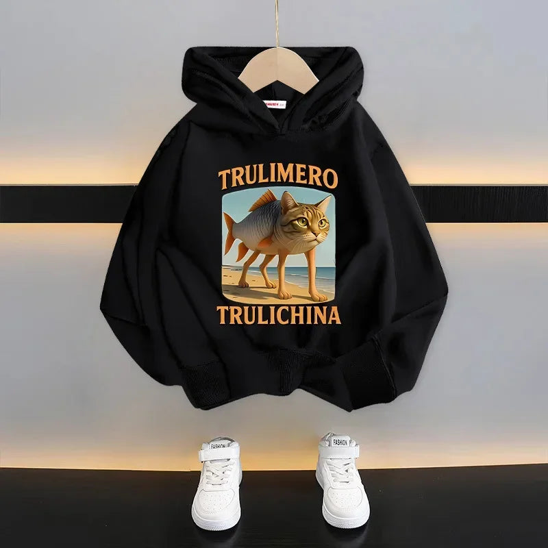 Italian Brainrot Tralalero Tralala Cartoon Fun Kid Hooded Sweatshirt Boys Girls Autumn Winter Fashion Warm Long Sleeve Hoodies
