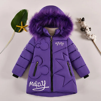5-14 Years Old Winter Boys Girls Jacket Long Style Hooded Fur Collar Colorful Heavy Coat For Kids Children Outerwear
