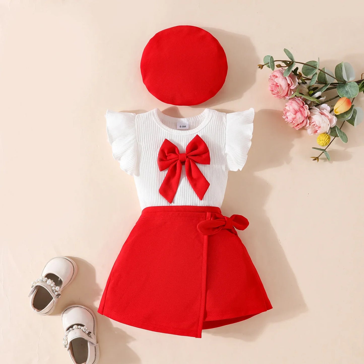 0-3Y Baby Girls Clothes 2025 Summer Toddler Outfit Sleeveless Top+Skirt+Beret 3Pcs Set Children's Cute Bow Suit Girls Clothing