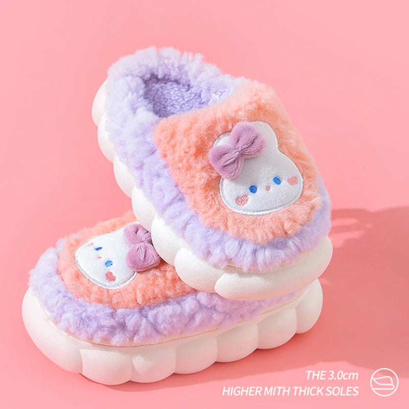 Cute Cartoon Thick Bottom Cotton Slippers Children 2025 Winter Warm Kids Home Plush Slippers Boys Girls Indoor House Shoes