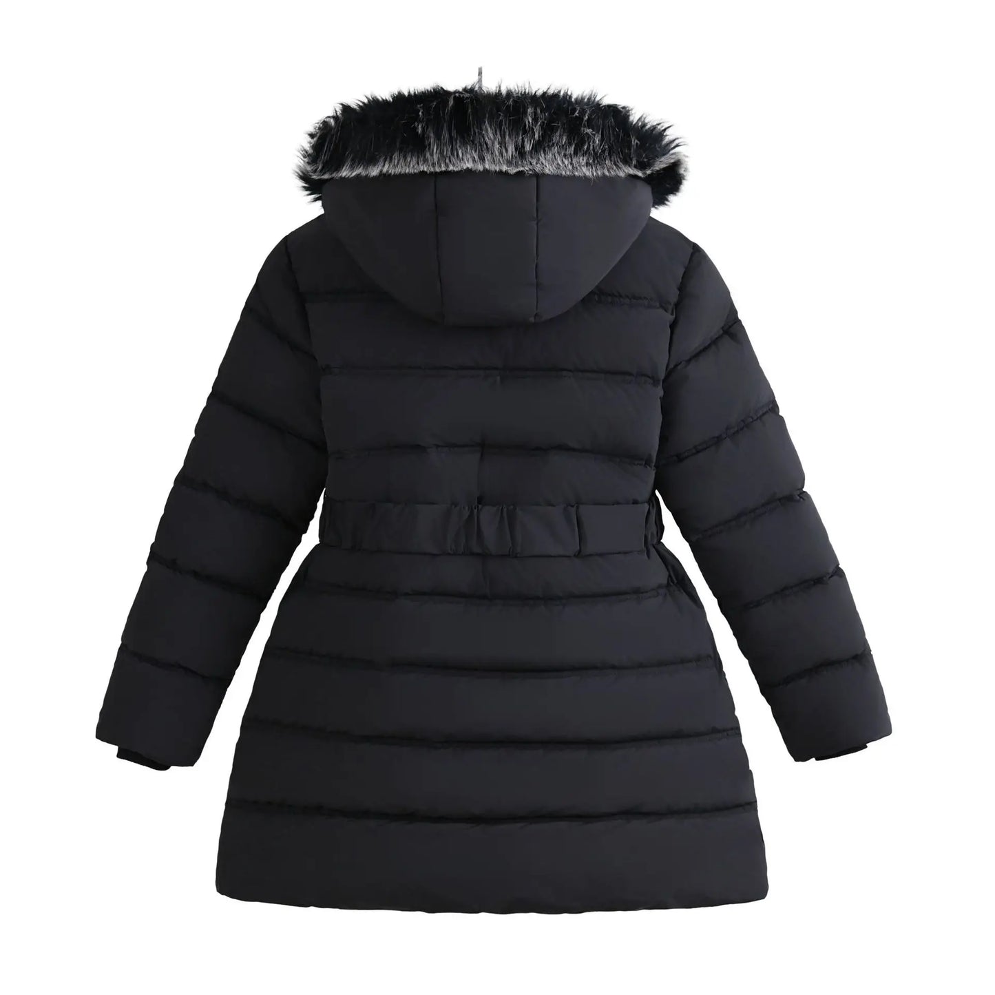 Winter Long Style Teen Girls Jacket Solid Color Slim Fit Fashion Detachable Hat Big Fur Collar Hooded Keep Warm Coat For Kids