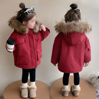 2025 New Girls Winter Parka Coat Thickened Fleece-Lined Warmth Stylish Cotton-padded Outdoor Coat Kids Winter Fashion